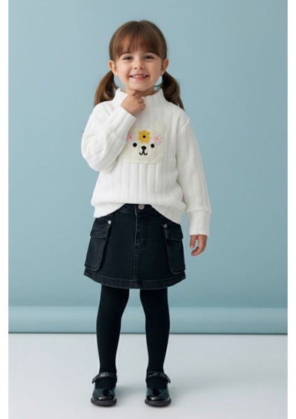 Yumoş Örgü Cep Detaylı Kız Çocuk Etekli takım - Beyaz fiyatları