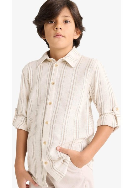Erkek Çocuk Polo Yaka Çizgili Uzun Kollu Gömlek G3400A825AU
