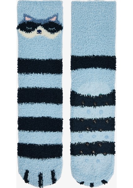 Açık Mavi Happy Çizgili Termal Etkisi Ev Patiği