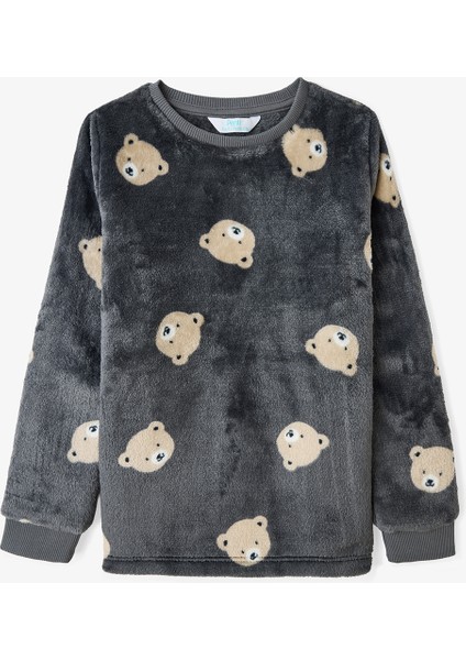 Kırık Gri Erkek Çocuk Ayı Desenli Uzun Kollu Pijama Takımı fiyatları