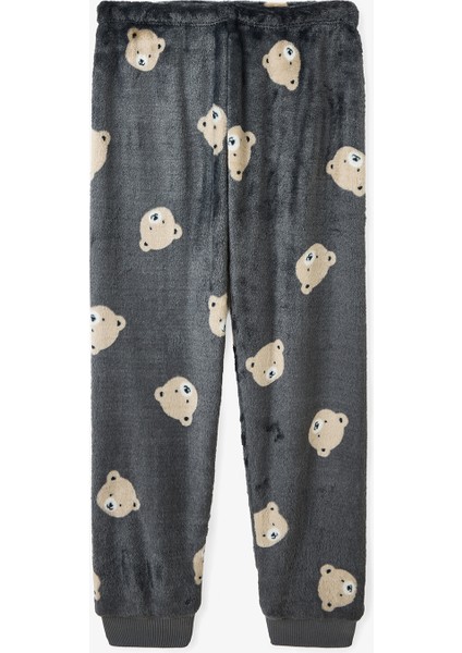 Kırık Gri Erkek Çocuk Ayı Desenli Uzun Kollu Pijama Takımı modelleri