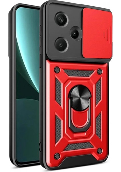 Xiaomi Redmi Note 13 Pro Plus Kılıf Pars Lens Yüzüklü Silikon - Kırmızı