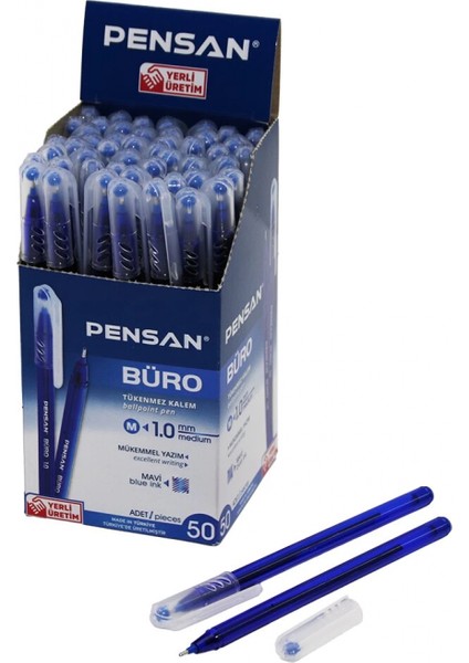 50 Adet Pensan Büro Mavi Tükenmez Kalem M-Medium - 1.0mm Uç (4887)