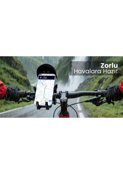 Gidon Bağlantılı Güneş ve Yağmur Korumalı 360° Derece Ayarlanabilir Motosiklet Bisiklet Telefon Tutucu - Lisinya