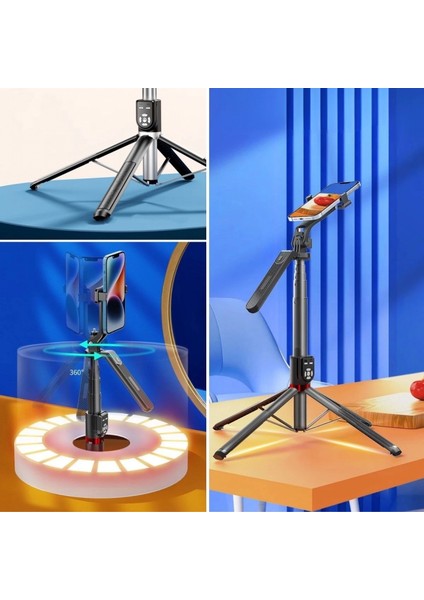 Kumandalı 360 Derece Dönebilen Cep Telefonu ve Kamera Tripodu 2.2m Uzayabilen Selfie Çubuğu fırsatları