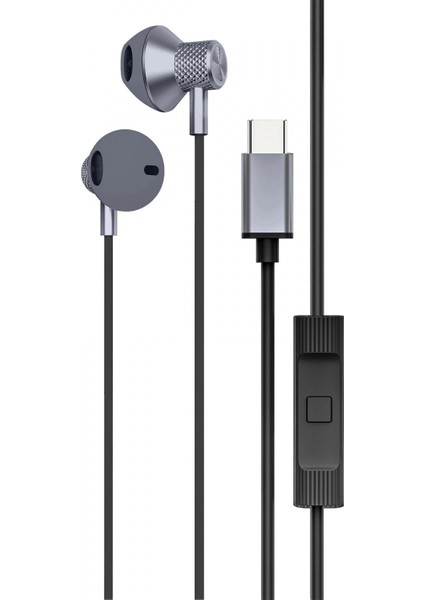 LS-730 1.2m iPhone 15 Serisi ile Uyumlu Type-C Kablolu Kulaklık - Gri