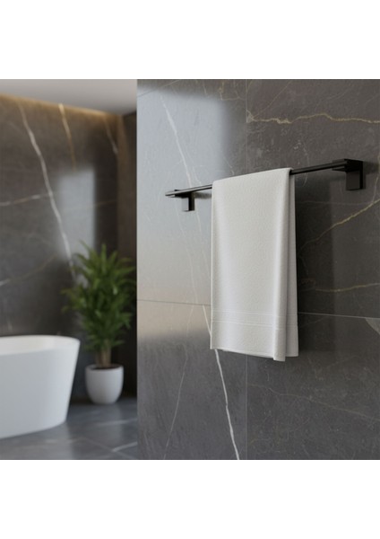 Siyah Metal Uzun Havluluk 49 cm Duvara Monte Vidalı Lüks Banyo Asma Askı Çubuk Tasarım modelleri