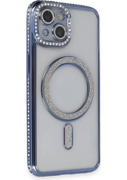 iPhone 13 Kılıf Joke Simli Magneticsafe Kılıf - Mavi