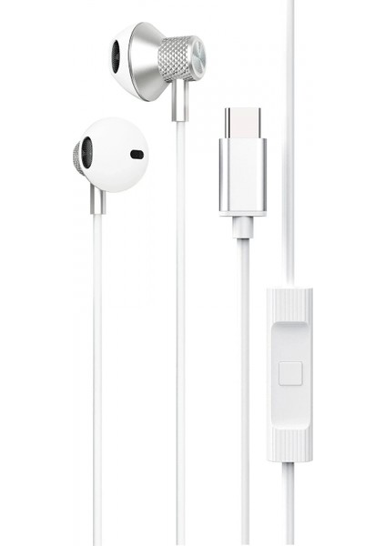 LS-730 1.2m iPhone 15 Serisi ile Uyumlu Type-C Kablolu Kulaklık - Gümüş