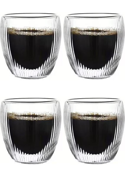 Çift Cidarlı Cam - Kahve - Latte - Espresso - Meşrubat Bardak Seti 250 Ml x 4 Adet 2321