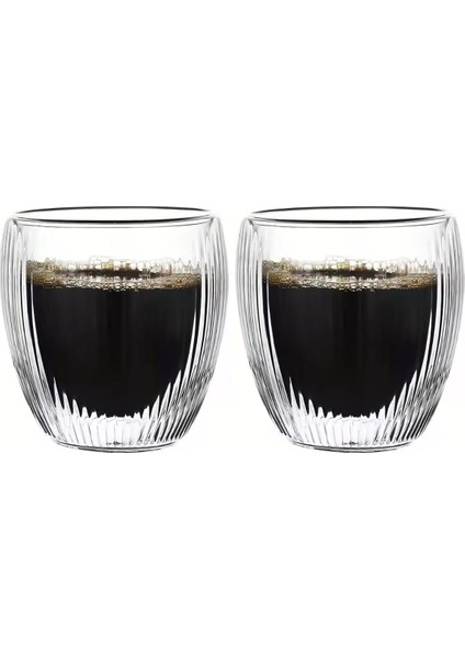 Çift Cidarlı Cam - Kahve - Latte - Espresso - Meşrubat Bardak Seti 250 Ml x 2 Adet 2321