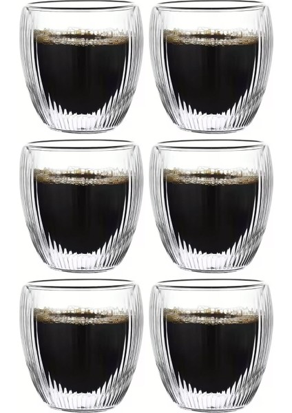 Çift Cidarlı Cam - Kahve - Latte - Espresso - Meşrubat Bardak Seti 250 Ml x 6 Adet 2321