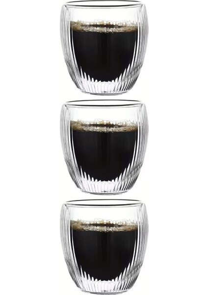 Çift Cidarlı Cam - Kahve - Latte - Espresso - Meşrubat Bardak Seti 250 Ml x 3 Adet 2321
