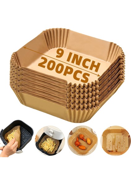 200 Adet Tek Kullanımlık Fritöz Kaplamaları, 5-8 Qta Fritöz Için 9 Inç Kare Fritöz Parşömen Kağıdı Kaplamaları, Yapışmaz Su Geçirmez (Yurt Dışından) fiyatları