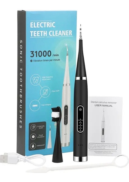 Elektrikli Diş Temizleyici Diş Beyazlatma ve Temizleme Cihazı Su Geçirmez Tartar Temizleyici Ferah Nefes Ağız Bakımı, Siyah (1 Adet Başlık) (Yurt Dışından)