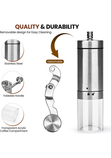 Manuel Kahve Öğütücü, Katlanabilir Saplı Paslanmaz Çelik El Kahve Öğütücü, Ayarlanabilir Kahve Çekirdeği Öğütücü (Yurt Dışından) fiyatları