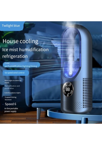 Kanatsız Fan Elektrikli Fan Ev Tipi Yatakhane Soğutma Fanı Sprey Su Soğutmalı Masaüstü Fan Mavi (Yurt Dışından)