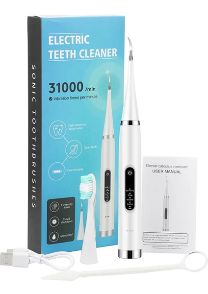 Elektrikli Diş Temizleyici Diş Beyazlatma ve Temizleme Cihazı Su Geçirmez Tartar Temizleyici Taze Nefes Ağız Bakımı, Beyaz (1 Adet Başlık) (Yurt Dışından)