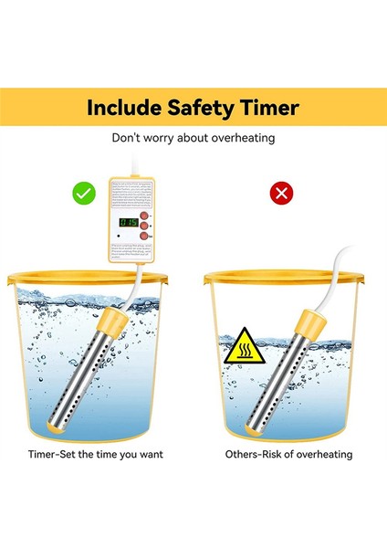 Dalgıç Su Isıtıcısı, Zamanlayıcılı 1500W Elektrikli Dalgıç Su Isıtıcısı, Paslanmaz Çelik Koruyucu Kapak, Ab Fişi (Yurt Dışından) fiyatları