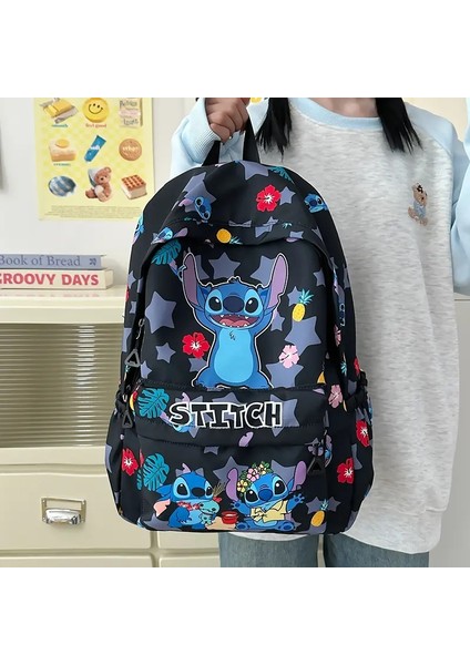 Stitch Cartoon Sırt Çantası, Büyük Kapasiteli Gündap, Hafif, Dalı Naylon Okul Çantası Seyahat, Günlük Işe ve Okul Rengi: Dikiş-Black (Yurt Dışından)