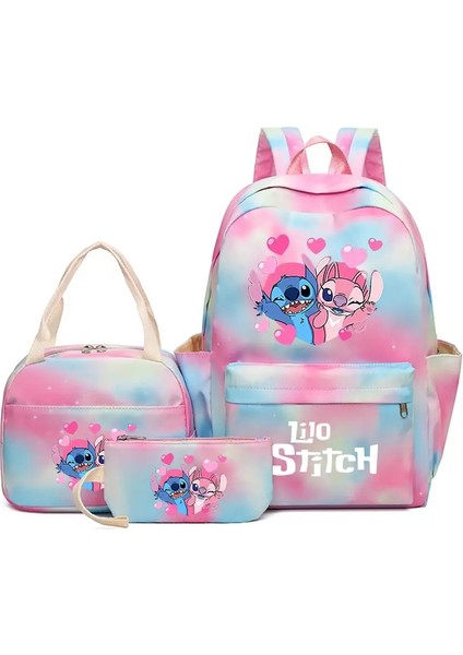 3pcs/set Lilo Dikiş Öğrenci Erkek Kız Okul Çantası Renkli Sırt Çantası Çocuklar Genç Çizgi Film Okul Kitap Çantası Öğle Yemeği Çantası Renk: Resim Rengi (Yurt Dışından)