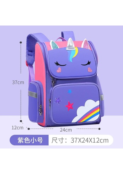 Unicorn Ilköğretim Okulu Karikatür Okul Çantası 1-6 Sınıf Çocuk Anaokulu Backpack Büyük Kapasite Sırt Çantası Renk: Mor (Küçük) (Yurt Dışından)