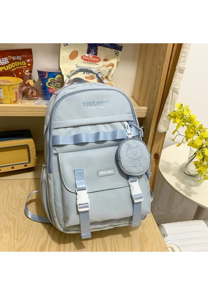 2 Parça Moda Sevimli Öğrenci Okul Çantası Gündelik Büyük Kapasiteli Su Geçirmez Backpack Kadın Kitap Çanta Kız Renk: Mavi (Yurt Dışından)