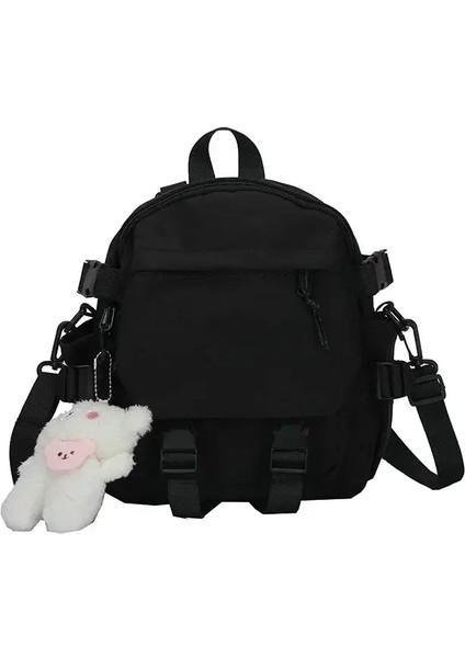 Moda Kawaii Mini Sırt Çantası Kadın Omuz Çantası Genç Kızlar Için Çok Fonksiyonlu Küçük Çanta Bayanlar Travle Okul Sırt Çantaları Renk: Siyah Yok Kolye (Yurt Dışından)
