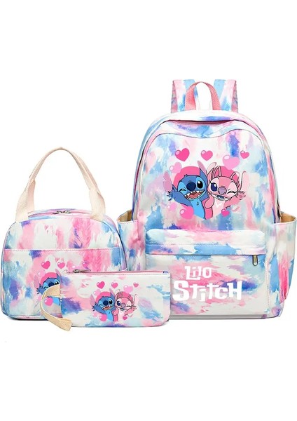 3pcs/set Lilo Dikiş Öğrenci Erkek Kız Okul Çantası Renkli Sırt Çantası Çocuklar Genç Çizgi Film Okul Kitap Çantası Öğle Yemeği Çantası Renk: Resim Rengi (Yurt Dışından)