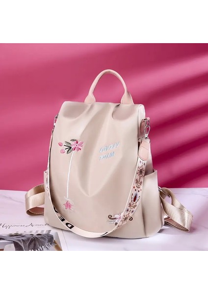 Su Geçirmez Oxford Kadınlar Sırt Çantası Moda Hırsızlık Karşıtı Okul Torbası Nakış Tasarımcısı Kadın Büyük Kapasite Seyahat Omuz Handbagcolor: Bej/boyut: Resim Olarak (Yurt Dışından)