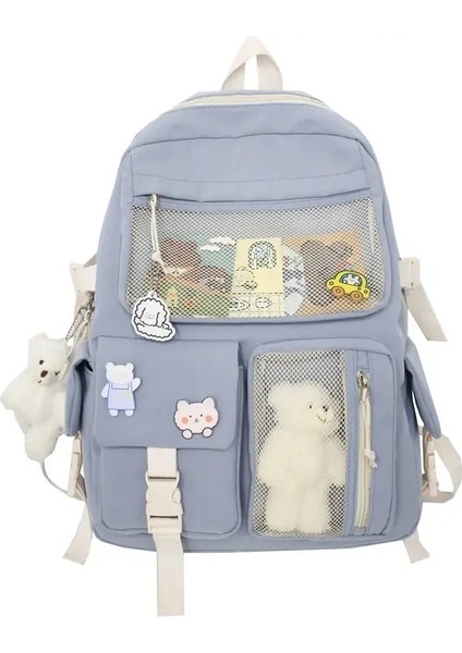 Toka Rozeti Okul Sırt Çantası Şeker Renk Moda Sevimli Okul Çantası Omuz Öğrenci Çantası Teenage Girls College Backpackcolor: Mavi (Yurt Dışından)