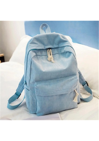 Kadınlar Sırt Çantası Kadife Tasarım Okulu Genç Kızlar Için Okul Sırt Çantaları Okul Çantası Çizgili Sırt Çantası Seyahat Çantaları Soulder Bag Mochila Renk: Açık Mavi (Yurt Dışından)