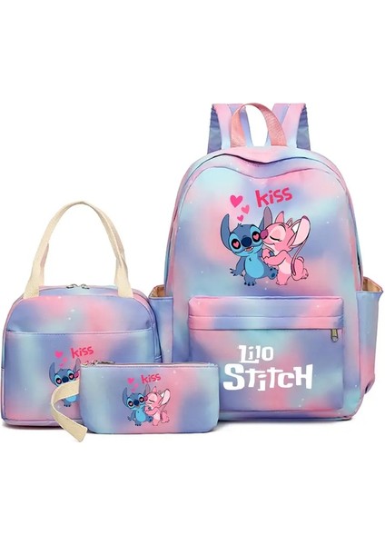 3pcs/set Lilo Dikiş Öğrenci Erkek Kız Okul Çantası Renkli Sırt Çantası Çocuklar Genç Çizgi Film Okul Kitap Çantası Öğle Yemeği Çantası Renk: Resim Rengi (Yurt Dışından)