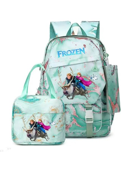 3pcs/set Dondurulmuş Elsa Anna Sırt Çantası Renkli Çanta Kızlar Okul Çantaları Genç Öğle Yemeği Çantası Seyahat Mochilascolor: Yeşil (Yurt Dışından)