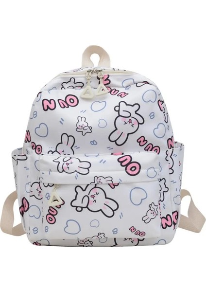 Karikatür Tavşan Desen Sırt Çantası Büyük Kapasiteli Hediye Tek Omuz Çantası Su Geçirmez Çok Fonksiyonel Kitap Çantası Kız Kol: Beyaz (Yurt Dışından)