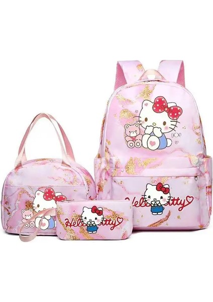 3pcs/set Hello Kitty Baskı Öğrenci Erkek Kız Okul Çantası Renkli Sırt Çantası Öğle Yemeği Çantası Çocuklar Genç Karikatür Okulu Bookba Renk: Resimle Aynı (Yurt Dışından)