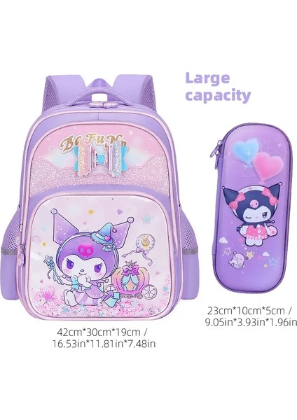 Kuromi Girls Anime Su Geçirmez Sırt Çantası, Büyük Kapasiteli Dalı Melodi Okul Çantası, Çoklu Cepler, Seyahat Açık Hava Çantası: Kuromi-B-Set (Yurt Dışından)