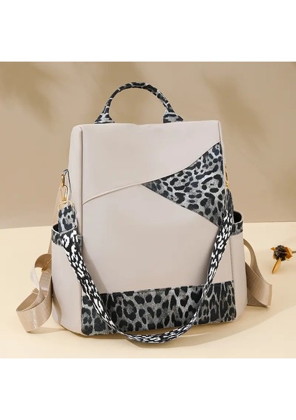 Üst Düzey Duygu 1 Adet Leopar Baskı Kontrast Renkli Kadınlar Sırt Çantası Büyük Kapasiteli Seyahat Çantası Işe Gidiş Sırt Çantası Trendi Cas Renk: Gri (Yurt Dışından)