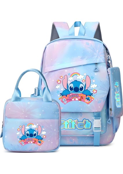 Lilo Stitch 3pcs/set Öğrenci Erkek Kız Okul Çantası Renkli Sırt Çantası Çocuklar Genç Karikatür Okul Kitap Çantası Öğle Yemeği Çantası Hediye Renk: Resim ile Aynı (Yurt Dışından)