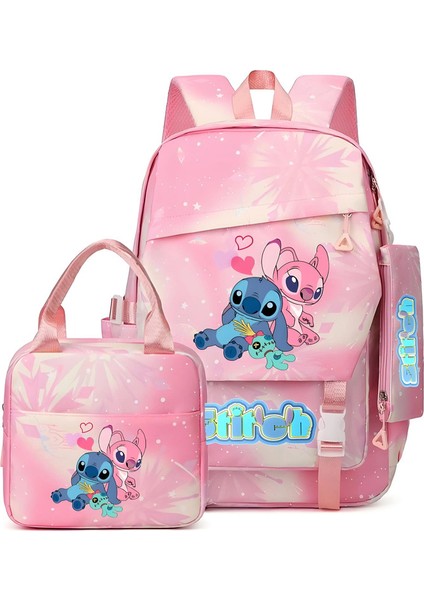Lilo Stitch 3pcs/set Öğrenci Erkek Kız Okul Çantası Renkli Sırt Çantası Çocuklar Genç Karikatür Okul Kitap Çantası Öğle Yemeği Çantası Hediye Renk: Resim ile Aynı (Yurt Dışından)