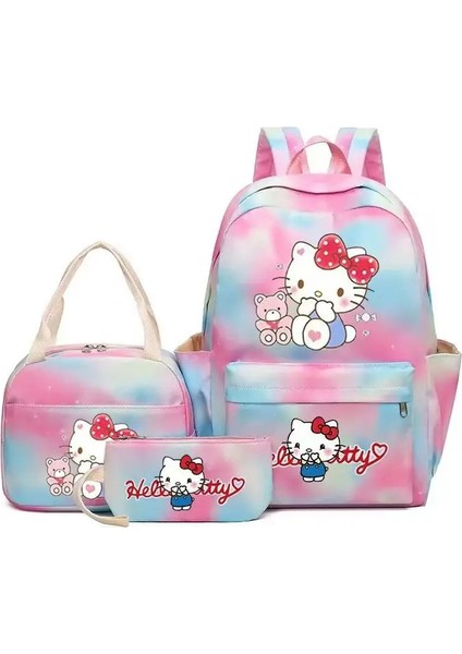 3pcs/set Hello Kitty Basılı Öğrenci Erkek Kız Okul Çantası Renkli Sırt Çantası Öğle Yemeği Çantası ile Çocuklar Genç Karikatür Okulu Bookbacolor: Resim ile Aynı (Yurt Dışından)