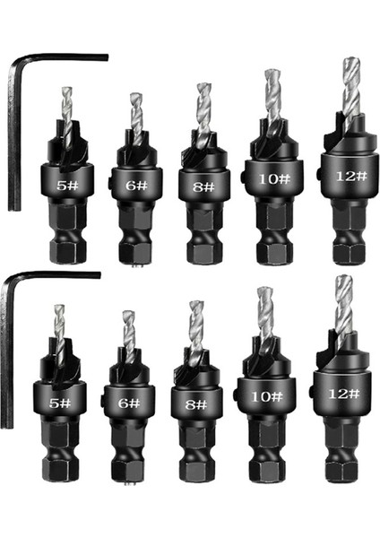 2 SETSX5PCS Countersunk Matkap Altıgen Saplama Çelik Delik Açıcı Set Ahşap Konik Delik Entegre Matkap Biti Gümüş (Yurt Dışından)