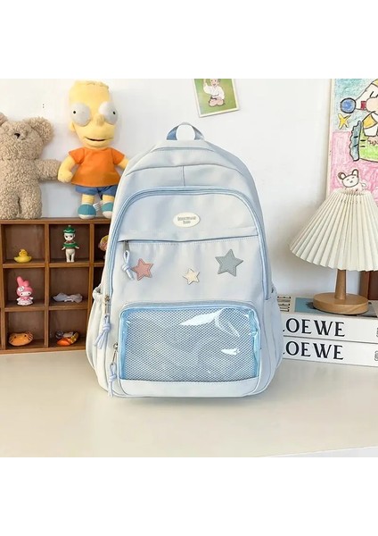 Kawaii Şeffaf Okul Çantası Büyük Kapasiteli Naylon Çift Omuz Sırt Çantası Öğrenci Öğrenci Kitap Çantası Kore Tarzı Bilgisayar Comp Renk: Açık Mavi (Yurt Dışından)