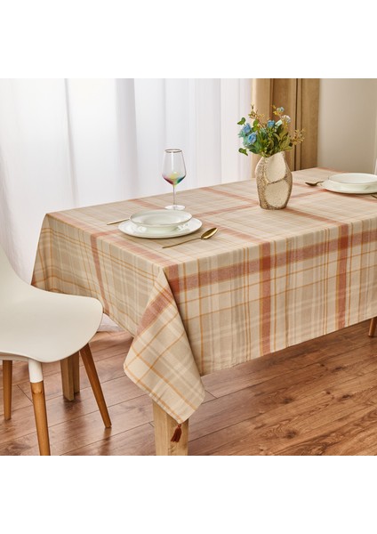 Myhome Ekose Masa Örtüsü - Ekru / Kiremit - 150X200 cm