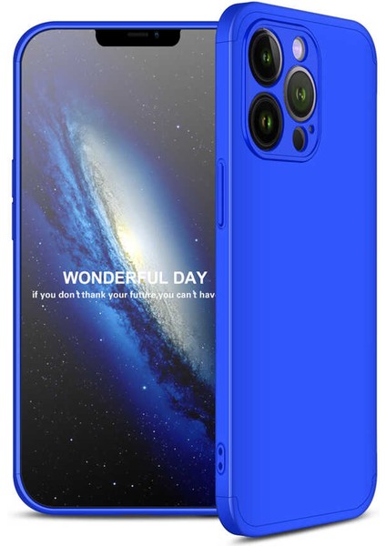 Apple iPhone 13 Pro Kılıf 3 Parçalı Tam Koruma Sert Mika Ays Kapak Mavi