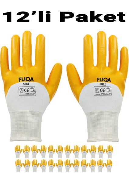 SG61 Nitril Aşınmaya Dayanıklı Mekanik İş Eldiveni 12'li Paket