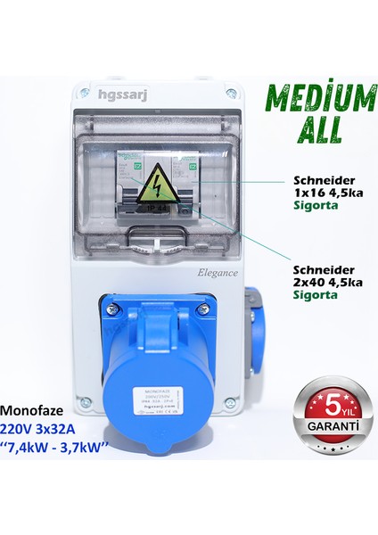 Elektrikli Araç Kombinasyon Kutusu, Tesla Blue Adaptöre Uyumlu, ''medium All'' 3X32A + 1X16A modelleri