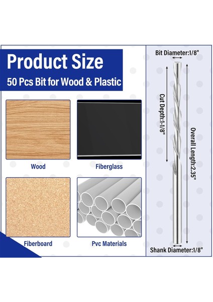 50PCS Ahşap ve Plastik Kılavuz Noktası Kesme Bitleri Için 1/8 Inç Matkap Bit Çapı Ahşap Yönlendirici Bitler Spiral Testere ile Kullanım Için (Yurt Dışından) fiyatları