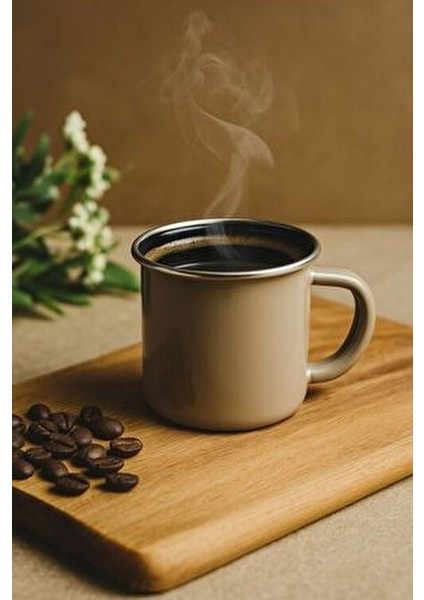 Emaye Kamp Kupası 3'lü Set Kırmızı Yeşil Bej Renk Emaye Malzeme Desensiz fırsatları