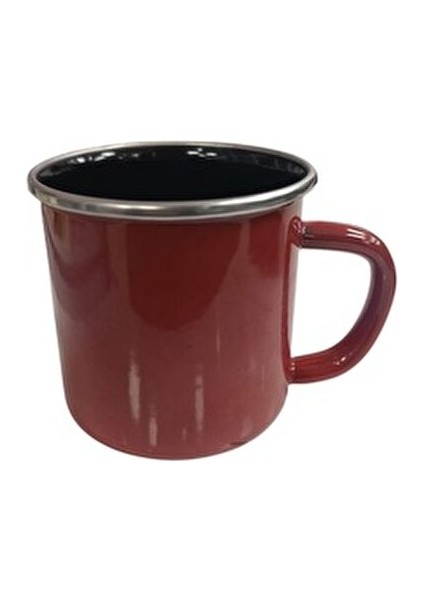 Emaye Kamp Kupası 3'lü Set Kırmızı Yeşil Bej Renk Emaye Malzeme Desensiz